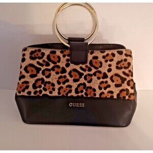 GUESS Y2K Leopard Print Bag Purse Gold Ring Handles